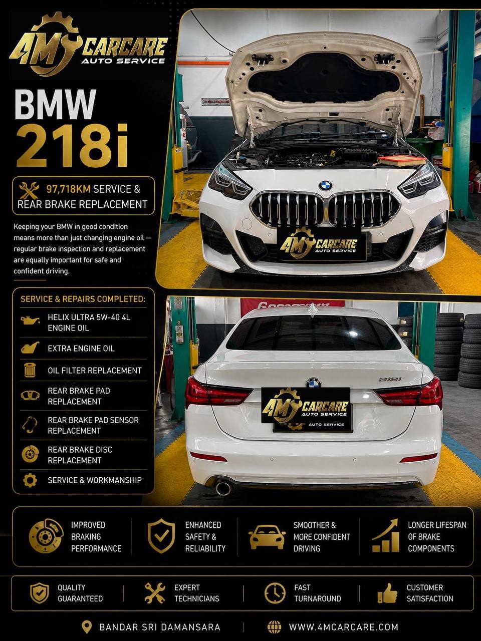 BMW 218i Service & Rear Brake Replacement (97,718 KM · Sri Damansara)