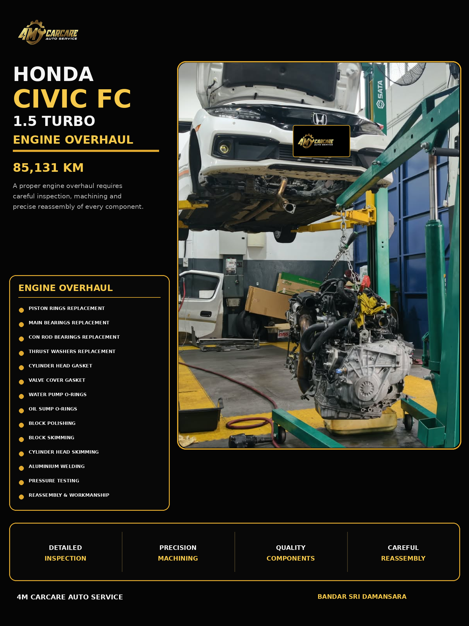 Honda Civic FC 1.5 Turbo Engine Overhaul (85,131 KM · Sri Damansara)