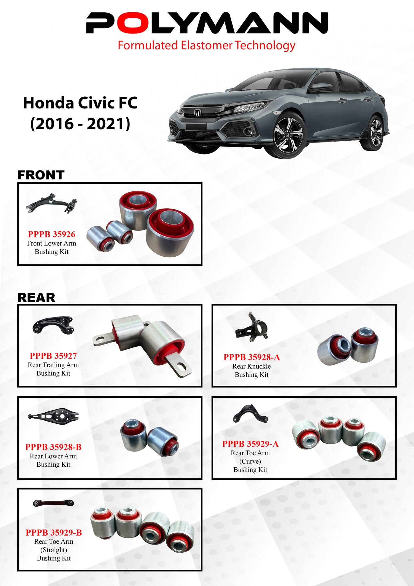 Honda Civic FC (2016–2021) Polymann Bushing Upgrade — Complete Front and Rear Restoration for Malaysia's Most Popular Sedan