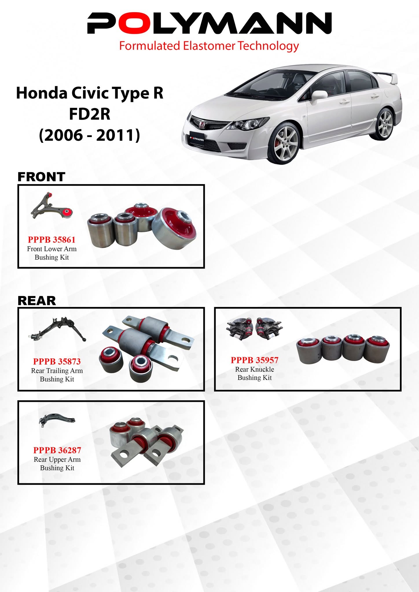 Honda Civic Type R FD2R (2006–2011) Polymann Bushing Upgrade — Restoring the Precision the Type R Was Built For
