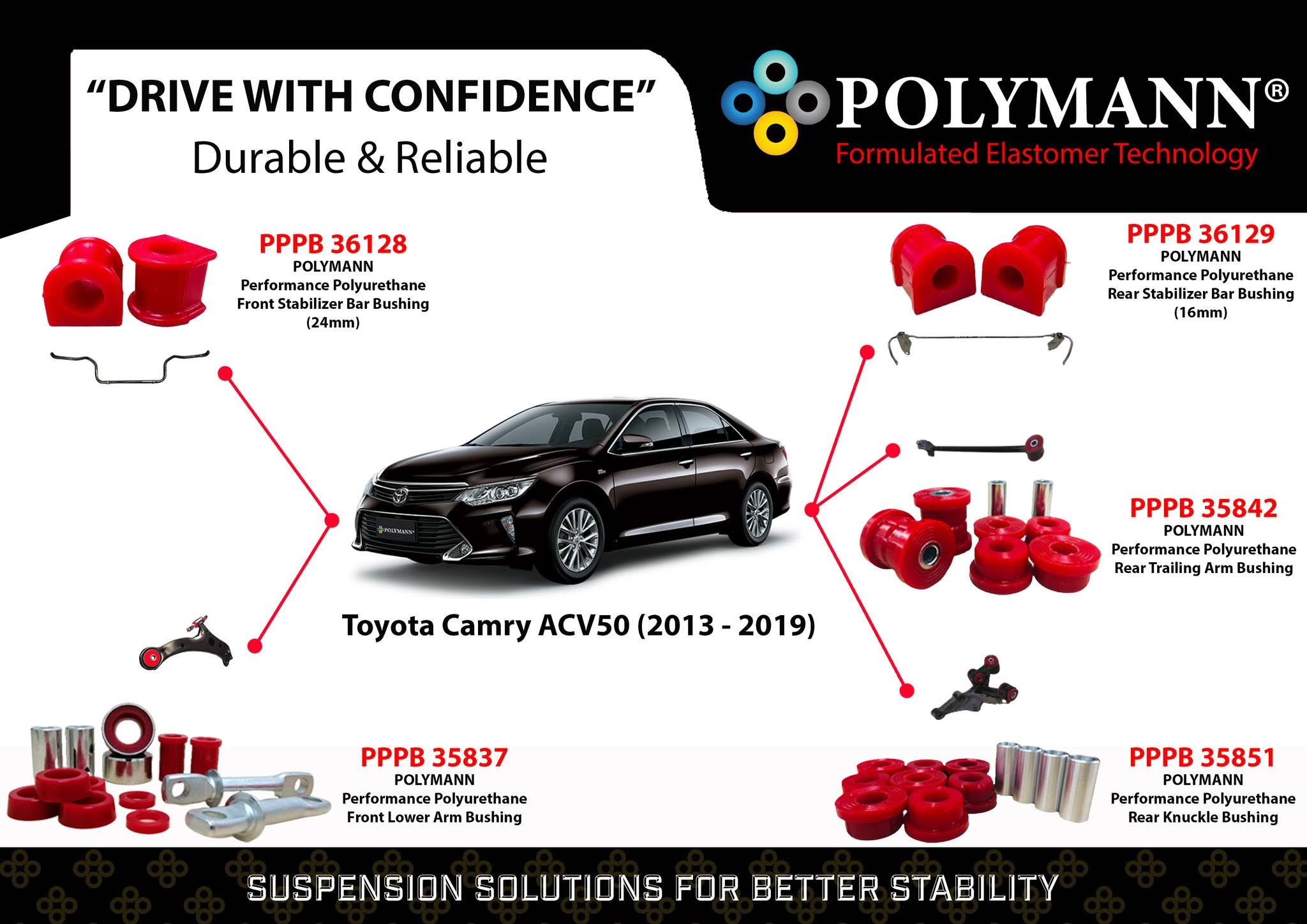 Toyota Camry ACV50 (2013–2019) Polymann Bushing Upgrade — Complete Front and Rear Restoration for Malaysia's Executive Sedan