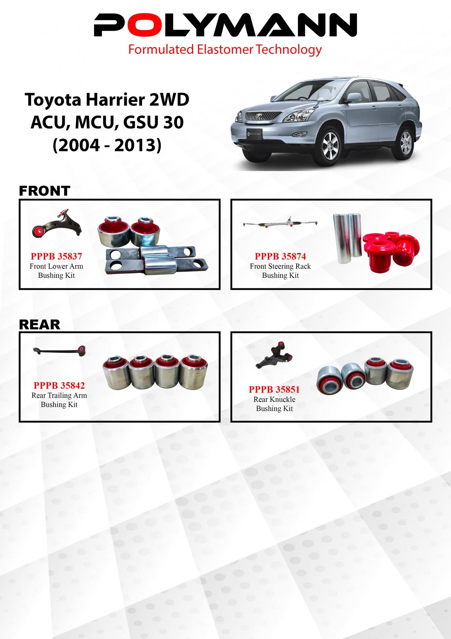 Toyota Harrier 2WD ACU/MCU/GSU 30 (2004–2013) Polymann Bushing Upgrade — Restoring the Refinement a Luxury SUV Should Have