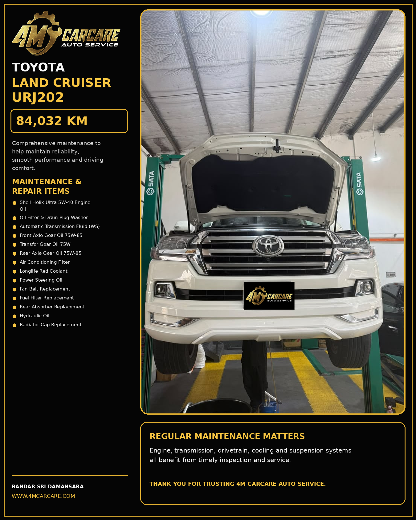 Toyota Land Cruiser URJ202 — Comprehensive Maintenance at 84,032 KM