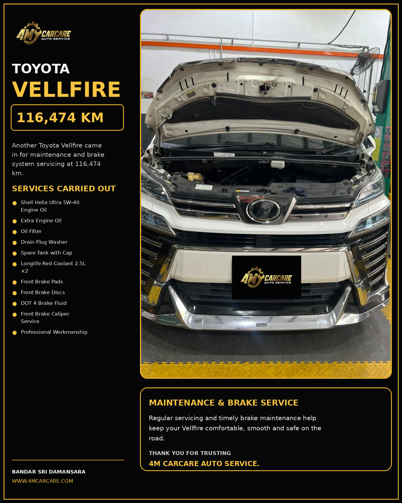 Toyota Vellfire Maintenance & Brake Service (116,474 KM · Sri Damansara)
